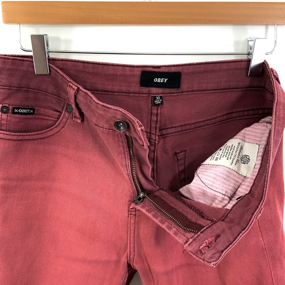 OBEY Raw Hem Jean Shorts Denim Shorts Maroon i29 - Picture 4 of 4